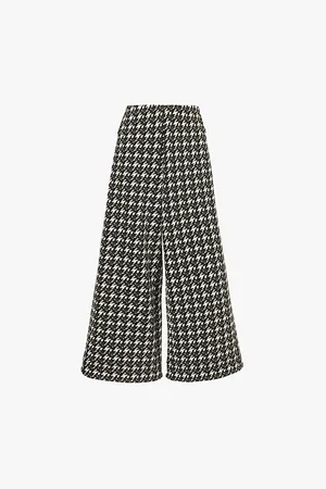 ME AND EM Houndstooth Wide-leg Cropped Woven Trousers