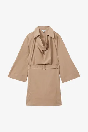 Reiss Jaya Cowl-neck Belted-waist Stretch-cotton Mini Dress