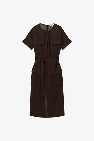 Reiss Essie Pocket-embellished Belted-waist Woven Midi Dress
