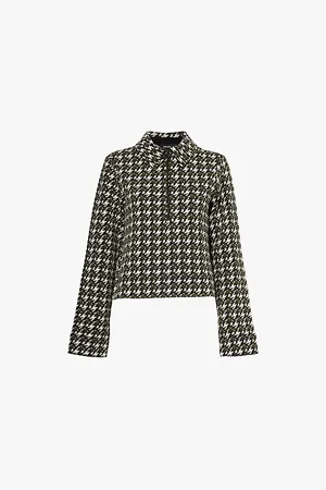 ME AND EM Houndstooth Zip-front Long-sleeve Woven Top