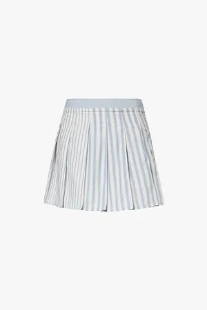 Ganni Stripe Pleated Organic-cotton Mini Skirt