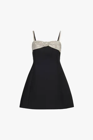 VALENTINO GARAVANI Crystal-embellished Bow-detail Wool and Silk-blend Mini Dress