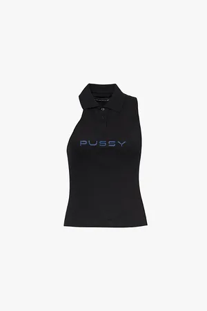 Mowalola Text-print Sleeveless Slim-fit Stretch-cotton Polo Shirt