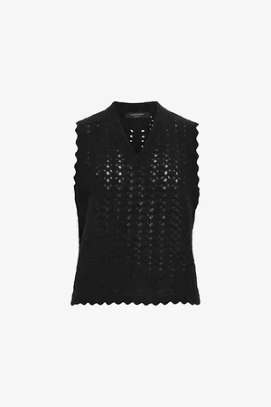 AllSaints Vivian V-neck Open-knit Stretch-wool-blend Tank