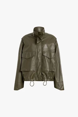 AllSaints Clay Funnel-neck Relaxed-fit Leather Jacket