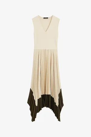 Joseph Dura V-neck Plissé-skirt Woven Midi Dress