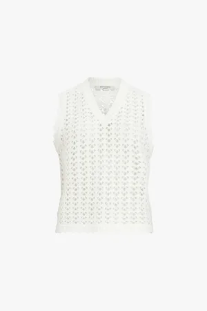 AllSaints Vivian V-neck Open-knit Stretch-wool-blend Tank