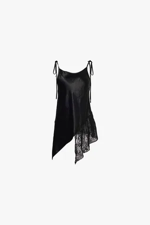 SONG FOR THE MUTE Floral-panel Bias-cut Satin Top