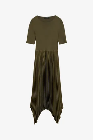 Joseph Darno Short-sleeve Plissé-skirt Woven Midi Dress