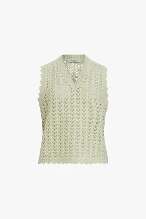 AllSaints Vivian V-neck Open-knit Stretch-wool-blend Tank