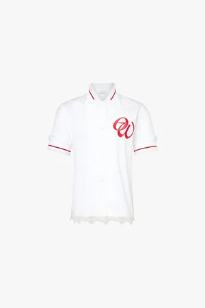 OFF-WHITE Baseball Brand-embroidery Lace-trim Cotton-faille Shirt