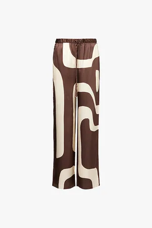 SIR Freddie Geometric-print Wide-leg High-rise Silk Trousers