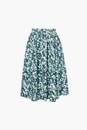 Erdem Volume Flower-print Cotton-poplin Midi Skirt