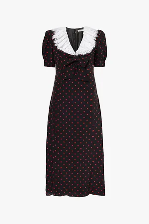 Alessandra Rich Lace-collar Polka-dot Silk Midi Dress