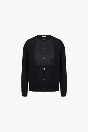 UNDERCOVER Satin-panels Round-neck Wool Cardigan