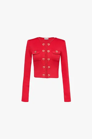 Self-Portrait Hear-shape-buttons-embellishment Round-neck Knitted Jacket
