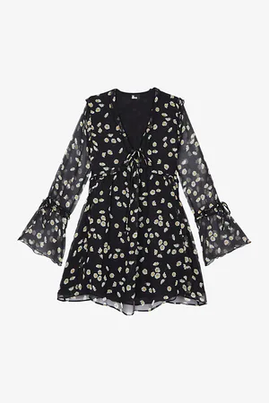 The Kooples Daisy-print Ruffled Silk Mini Dress
