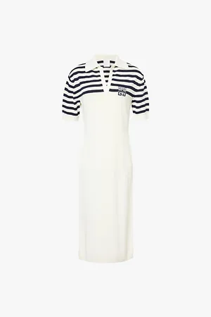 Givenchy Striped Embroidered-branding Knit Midi Dress