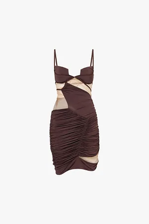 Nensi Dojaka Cut-out Ruched Slim-fit Stretch-woven Mini Dress