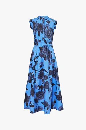 Erdem Flower-print Two-slip-pockets Cotton-poplin Midi Dress