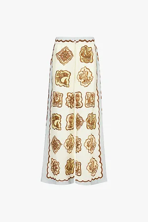 ALÉMAIS Relic Graphic-print Wide-leg High-rise Linen Trousers