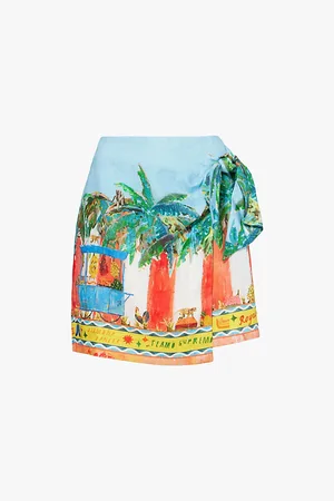 ALÉMAIS All Aboard Graphic-print Side-tie Linen Mini Skirt