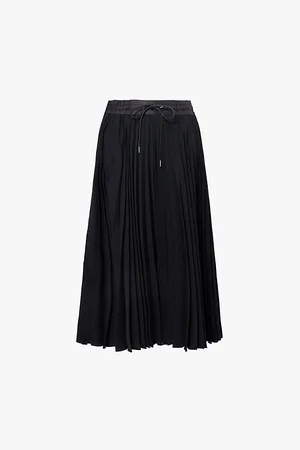 SACAI Pleated Knitted-panels Woven Midi Skirt