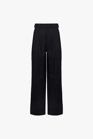 Maison Margiela Twill-texture Elasticated Waistband Wide-leg High-rise Cotton and Wool Trousers
