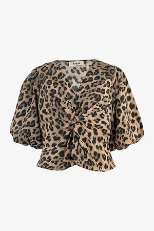 Ro&Zo Leopard-print Twist-front Cotton Blouse