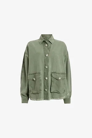 AllSaints Hettie Crystal-button Oversized Denim Jacket