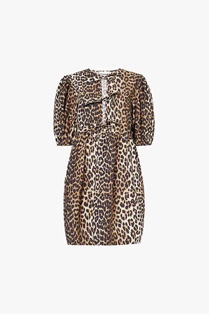 Ganni Tie String Puff Sleeves Organic-cotton Mini Dress