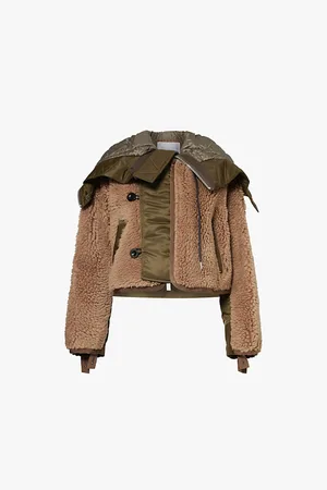 SACAI Shearling-texture Contrast-panels Regular-fit Wool Jacket