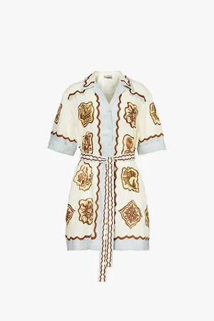 ALÉMAIS Relic Graphic-print Linen Mini Dress