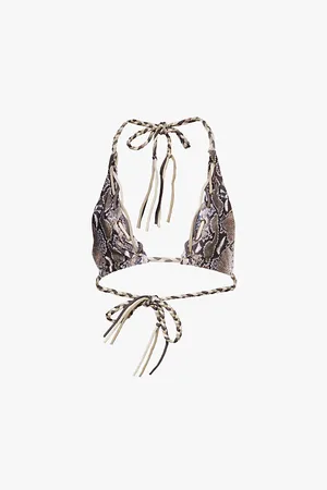 Jaded London Neya Snakeskin-print Whipstitch Halterneck Bikini Top