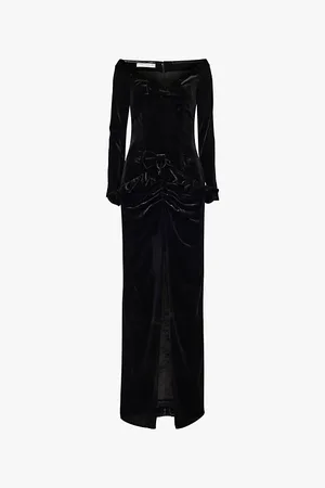 Alessandra Rich Bow-front Off-shoulder Slim-fit Velvet Gown