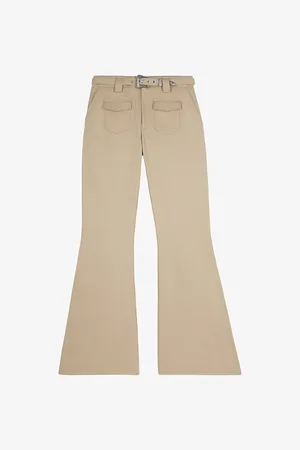 The Kooples Belted Flared-leg High-rise Cotton Trousers