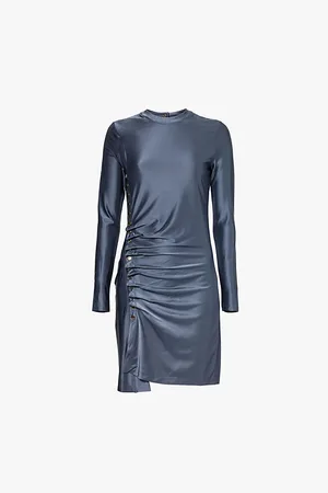 Paco rabanne Ruched Round-neck Stretch-satin Mini Dress