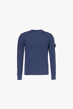 Stone Island Brand-patch Crew-neck Rib-knit Virgin-wool Jumper