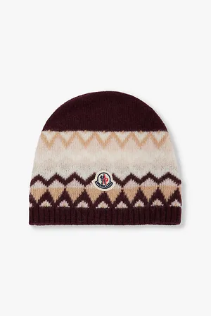 Moncler Brand-badge Stripe-pattern Brushed Wool Knitted Beanie