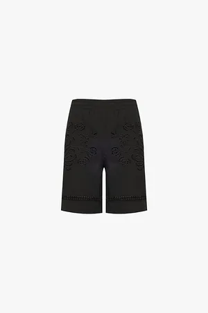Diomene Embroidered Cut-outs Drawstring-waistband Straight-leg Regular-fit Cotton Shorts