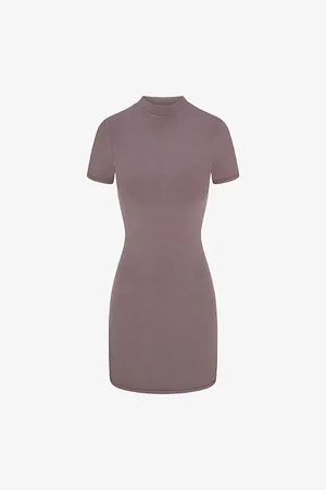 SKIMS Outdoor Mock-neck Stretch Cotton-blend Mini Dress