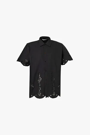Diomene Embroidered Cut-outs Scallop-hem Boxy-fit Cotton Shirt