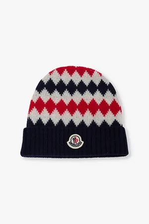 Moncler Brand-badge Geometric-pattern Brushed Wool Knitted Beanie