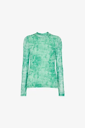 Whistles Brushwork-print Long-sleeve Stretch-mesh Top