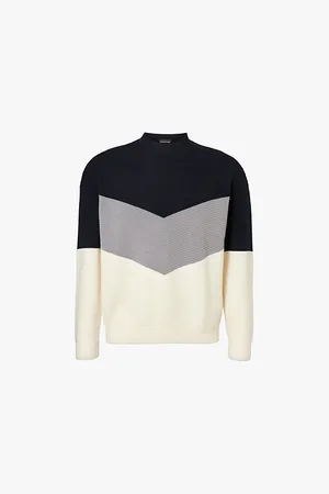 Emporio Armani Diagonal-design Crewneck Relaxed-fit Wool and Cotton-blend Jumper