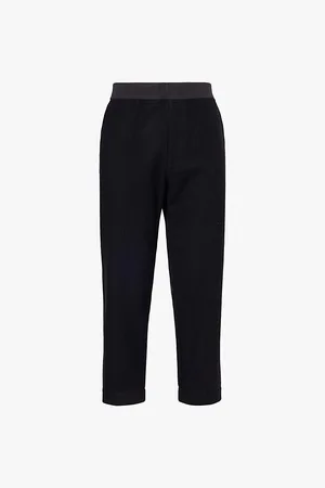 Emporio Armani Elasticated Waistband Brushed-texture Tapered-leg Regular-fit Wool-blend Trousers