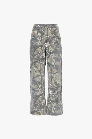 Jaded London Forest Camo Colossus Abstract-print Wide-leg Relaxed-fit Denim Jeans