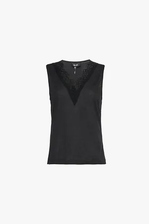 ME AND EM Layering Lace-embroidery Cotton-blend Top