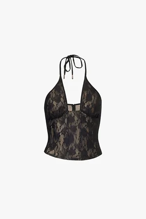 MISBHV Lace Corset Halter-neck Stretch-woven Top
