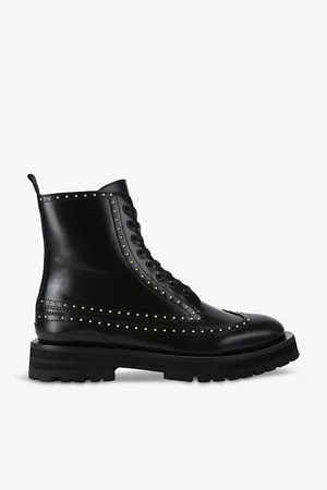 Kurt Geiger Drayton Stud-embellished Lace-up Leather Boots